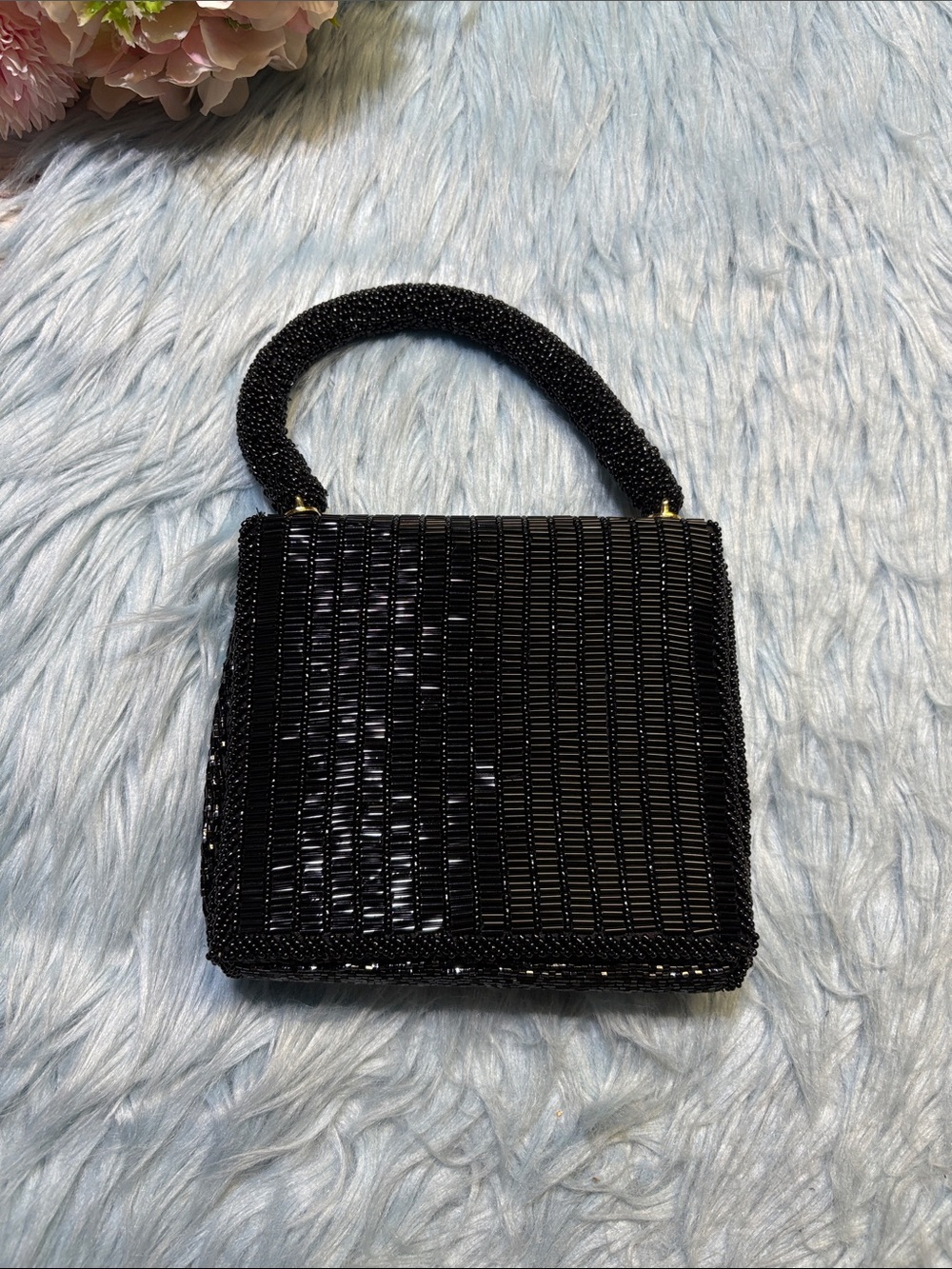 Black Beaded Top-Handle Evening Mini Bag